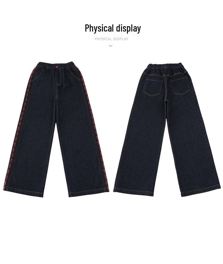 2025 Dívčí zimní kalhoty s fleecovou podšívkou: Silné džíny se širokými nohavicemi pro velké děti