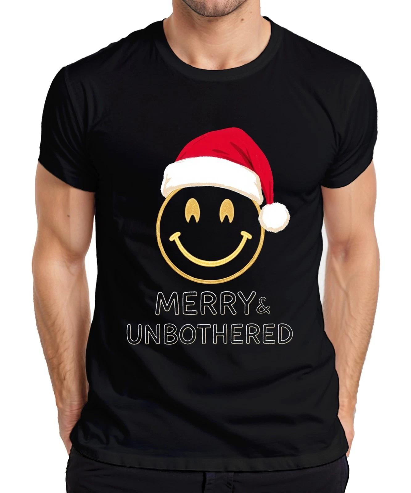 Merry & Unbothered Weihnachten Smiley Gold Santa Hut lustig Herren T-Shirt XXXXL