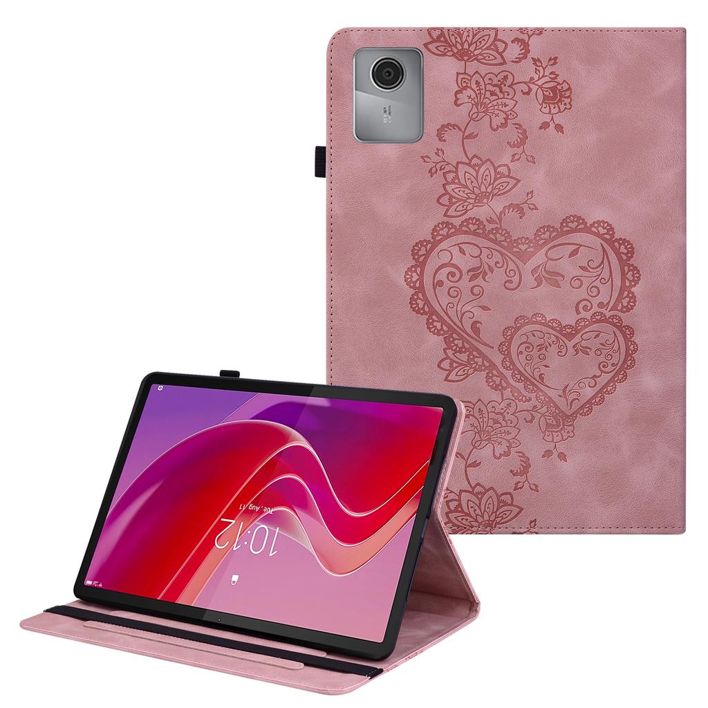 For Lenovo Tab M11 (TB-330FC)/Xiaoxin Pad 11 2024 (TB-331FC) Leather Case Heart Imprint Foldable Stand Card Slot Stylus Holder Tablet Cover