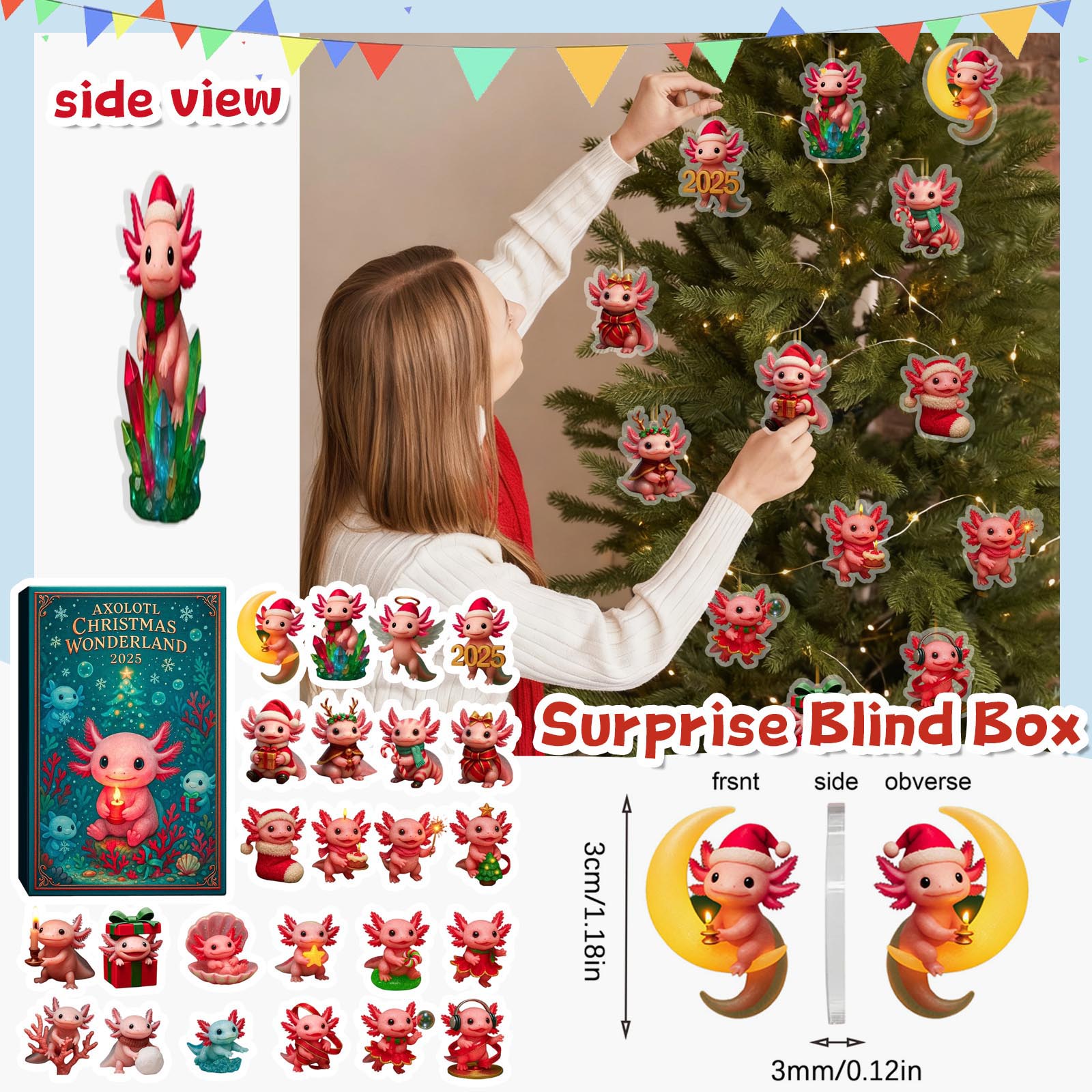 

Axolotl Christmas Wonderland Advent Calendar 2025 24days Countdown Calendar Cute 2D Acrylic Axolotl Decorative Ornament One Size