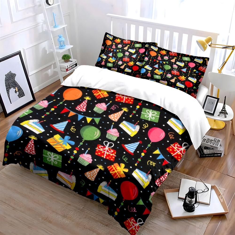 "Birthday Party Decoration Set" Soft Skin-Friendly Bedding Set Includes 1 Duvet Cover And 2 Pillowcase Gift