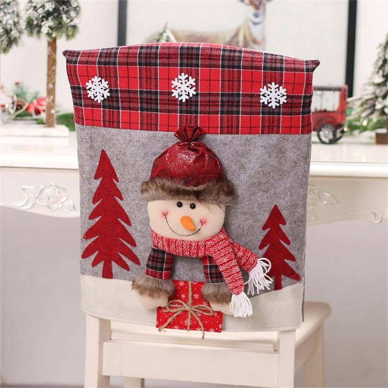 Christmas Themed Santa and Snowmans Chair Slipcovers Nonwoven Materials Quick Setups Holiday Decoration