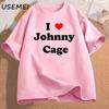 I Love Johnny Cage Men's Cotton T-shirt Short Sleeves Unisex Man Clothing Streetwear Graphic T Shirts Oversized Male Clothes