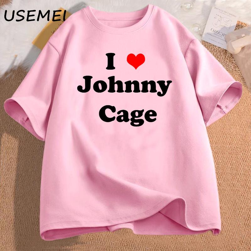 I Love Johnny Cage Men's Cotton T-shirt Short Sleeves Unisex Man Clothing Streetwear Graphic T Shirts Oversized Male Clothes