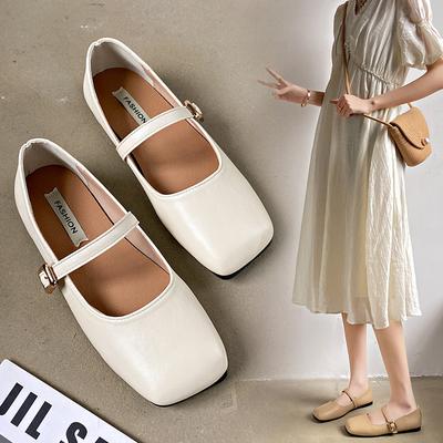 Mary Jane sko damesko 2024 koreansk versjon av vår og høst nye spenne firkantet tå sko lav hæl Doudou sko