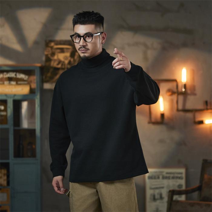 

Classic Style High-neck Long-sleeved T-shirt Mens Spring and Autumn Comfortable Fit Pullover Top Latest Base Blouse 3XL чорний