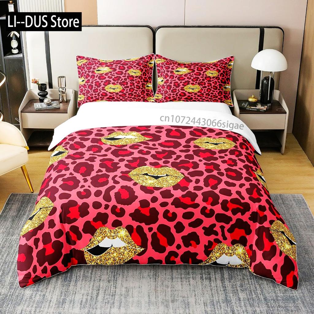 Girls Kiss Duvet Cover Red Lips Bedding Set For Kids Women Home Decor Comforter Cover Twin Full Queen King Size With Pillowcase