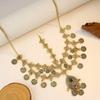 Bohemian Exotic Rhinestone Tassel Necklace & Earrings Set In Antiqued Alloy