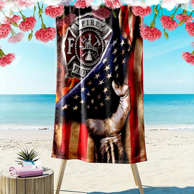 Firefighter Print Beach Towel, Large Soft Quick Dry Towel for Beach Camping Swimming