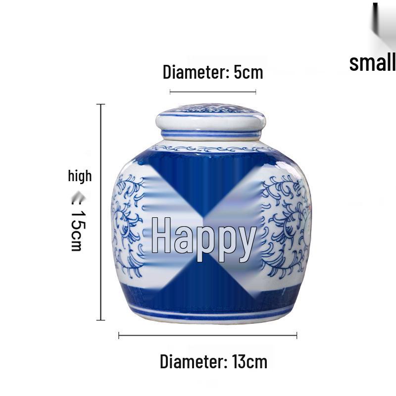 Blue and White  Xi  Character Jingdezhen Ceramic Tea Jar - Chinese Tea Ceremony Ornament, Retro Home Decor.