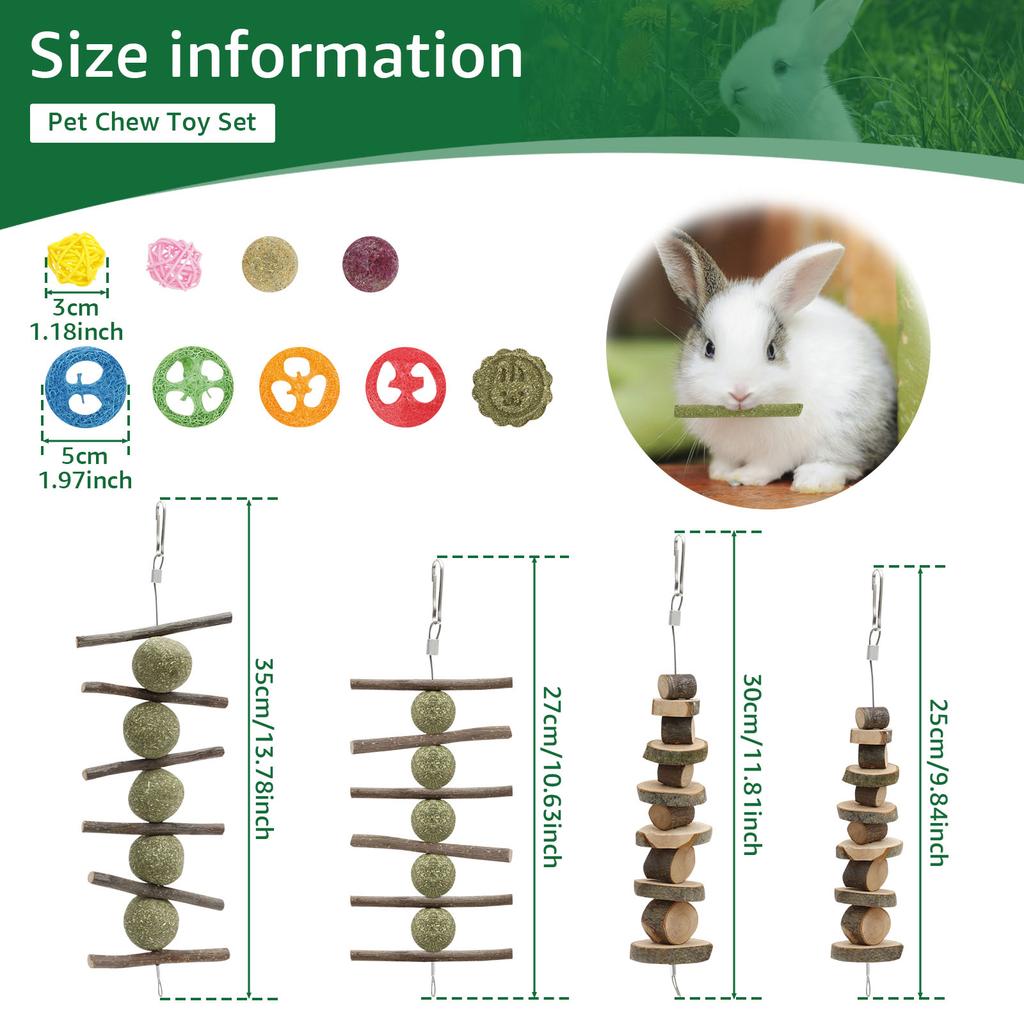 Rabbit Toys Set Safe Versatile Rabbits Hamster Chew Toys Kit Solid Small Wood Boredom Breakers Set for Your Pet Bunny Usage