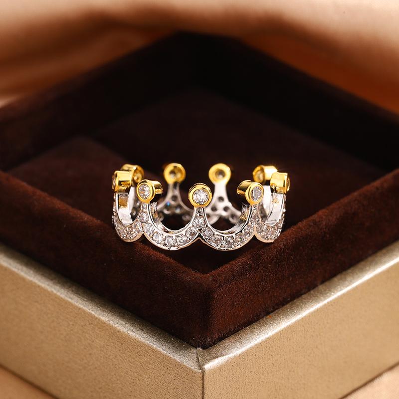 Luxury Two Tone Cubic Zirconia Rings for Women Hollow Out Wide Rings Wedding Party Newly Design Modern Fashion Jewelry