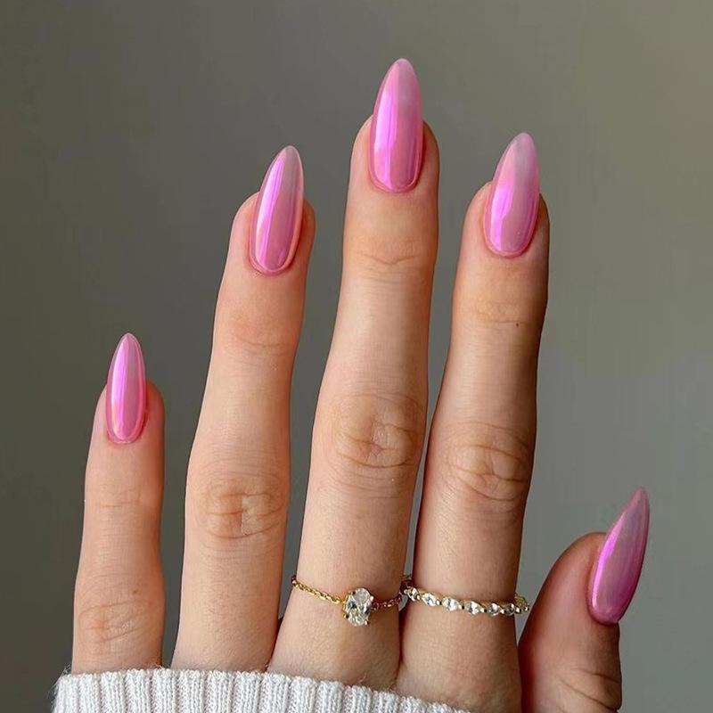 24 Pezzi Unghie Finte a Mandorla Lunga Bordo Bianco French Manicure Completa Semplice Indossabile
