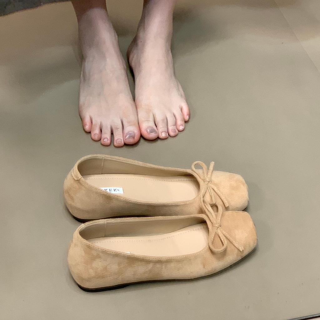 Gentle Fairy Wind Ballet Single Shoes Female 2025 New French Bow Square Head Light Mouth Soft Sole One Pedal Ladyshoes