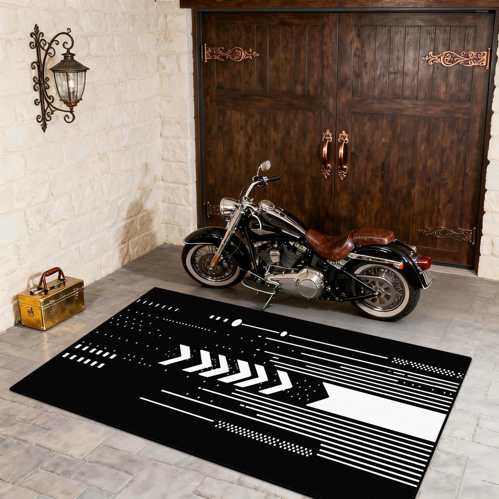 American Style Home Garage Carpet Black White Striped Decoration Easy Clean Rug Living Room Bedroom Washable Floor Mat Non-slip