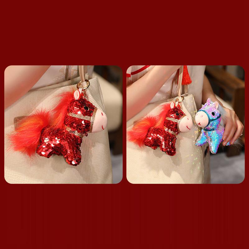 Colorful Shining Horse Mascot Ornament Chinese New Year Home Decoration  Pony Keychain Hanging Pendant Kids New Year Gift