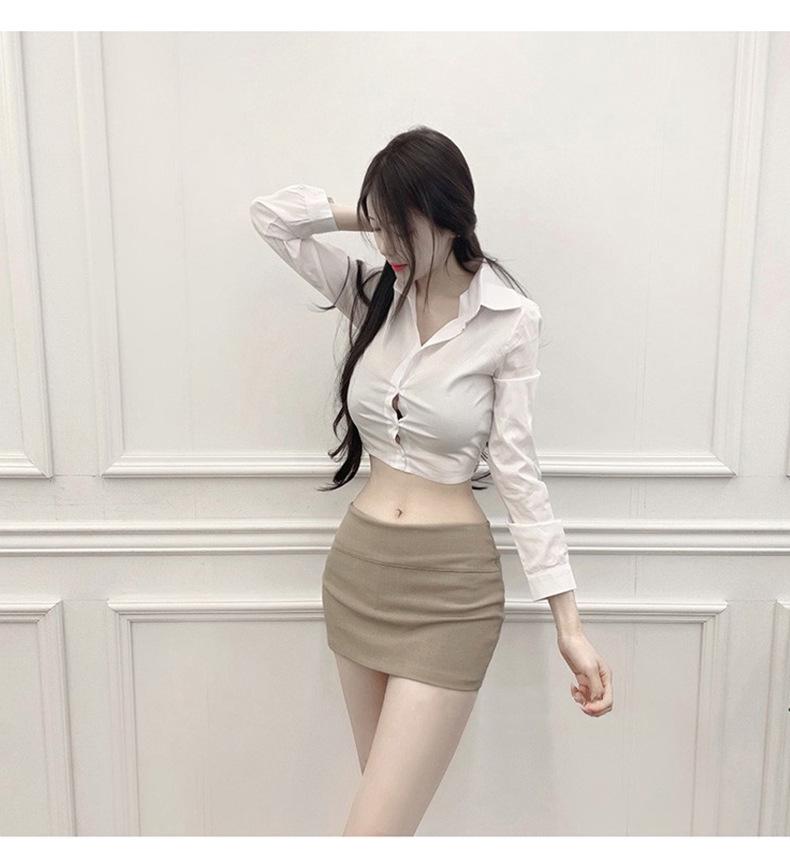 Trendy Women's Slimming Sexy Bust-Enhancing Long-Sleeve Cropped Shirt