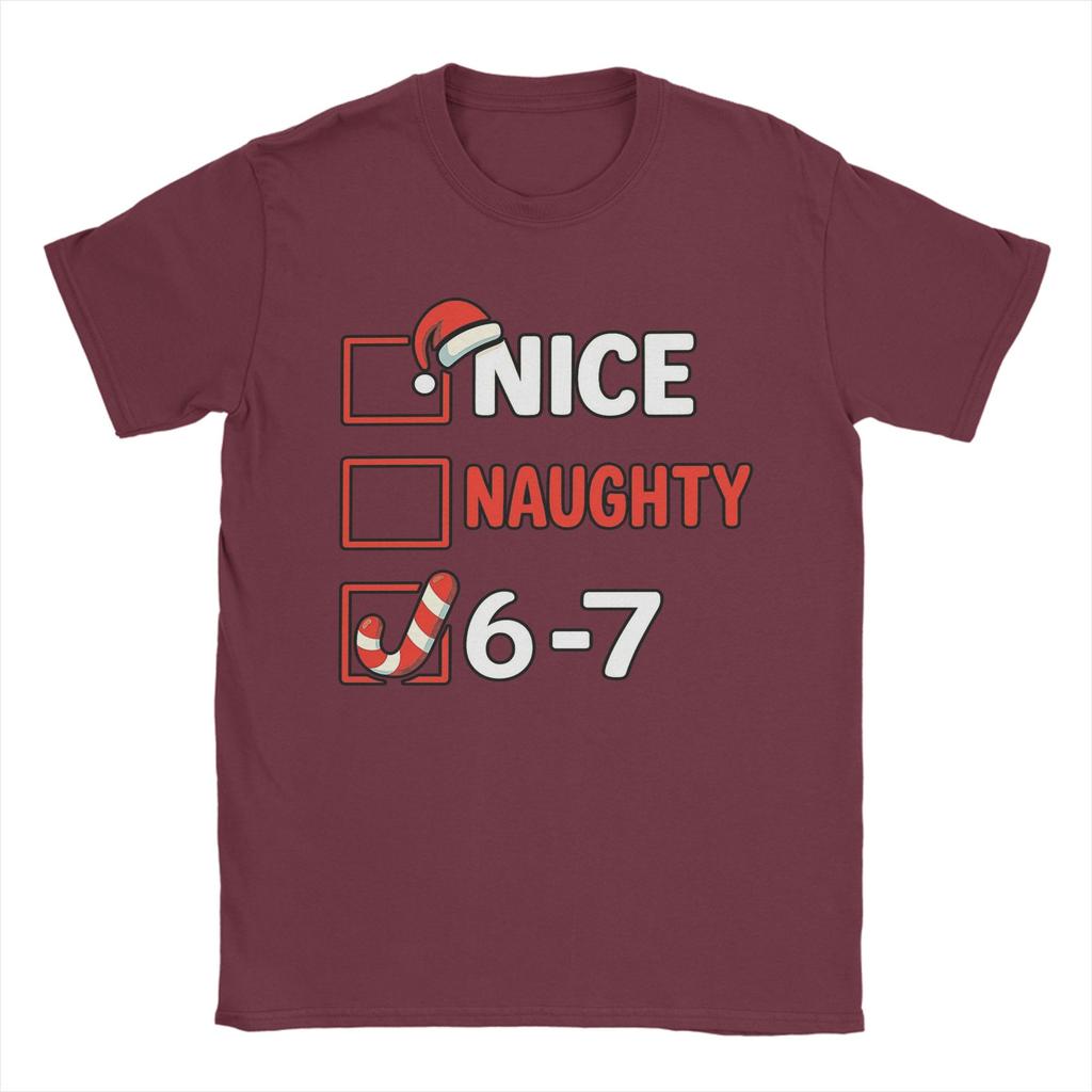 Men's Nice Naughty 67 List 6-7 Meme Funny Christmas T Shirts Cotton Clothes Novelty Short Sleeve Crew Neck Tees T-Shirts