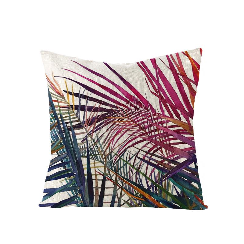 Tropical Green Leaf Linen Pillowcase - Nordic Style Sofa Cushion Cover