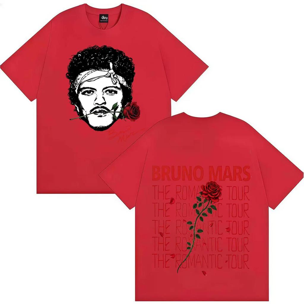 Rapper Bruno Mars The Romantic Tour 2026 Hip Hop Tričko Pánské Dámské Oboustranný Potisk Bavlna Krátký Rukáv Tričko Streetwear