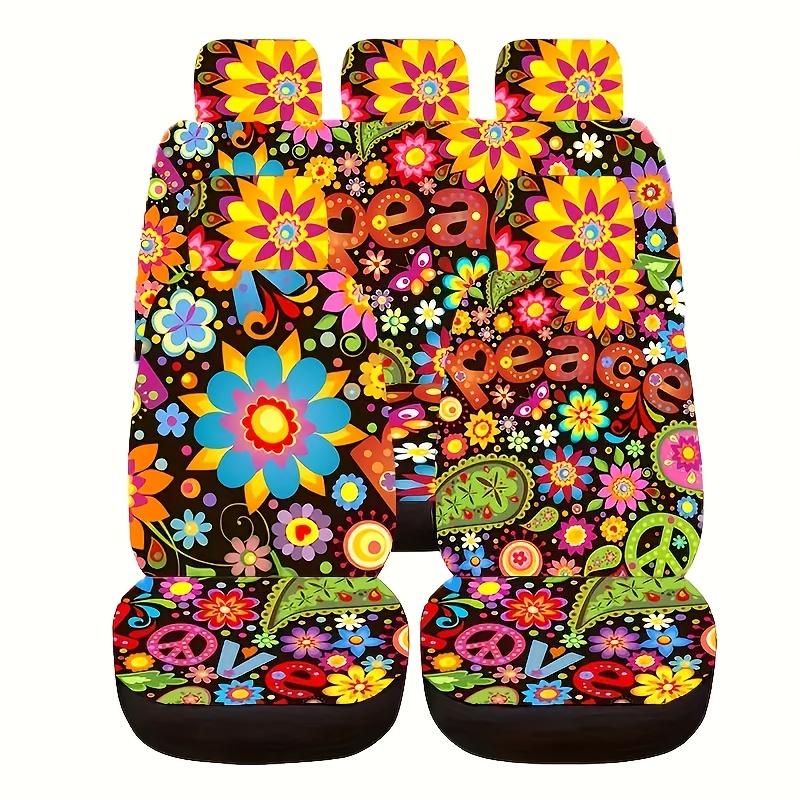 Uniwersalne Pokrowce na Fotele Samochodowe - Pogrubione Pełne Pokrycie z Żywym Wzorem Pokoju, Kwiatów i Motyli, Można Prać w Pralce