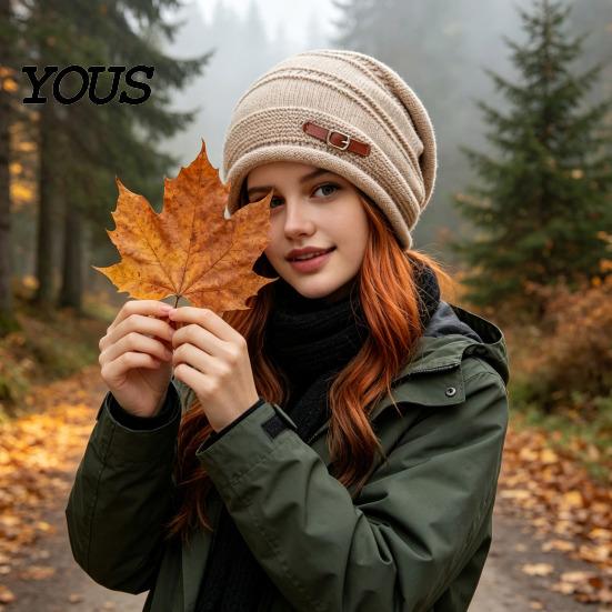 Soft Wool Blend Winter Hat Knitted Cap for Women Girls, Thickened Warm Cold Weather, Slouchy Beanies Plush Lined Fashion Stacked Hat, Stylish All Face