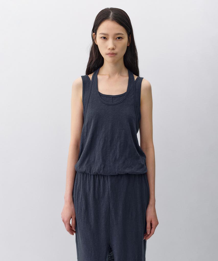 Insilence Woman Knit-Like Layered Dress Dark Blue