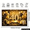 2D-Ebene 40. Geburtstag Party Banner Hintergrund mit Schwarz-Gold-Glitzer-Thema, hergestellt aus strapazierfähigem Polyestermaterial