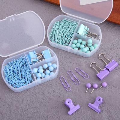 Colorful 3-in-1 Stationery Set - Cute Paper Clips, Binder Clips & Thumb Tacks Combo for School  Office Accessories