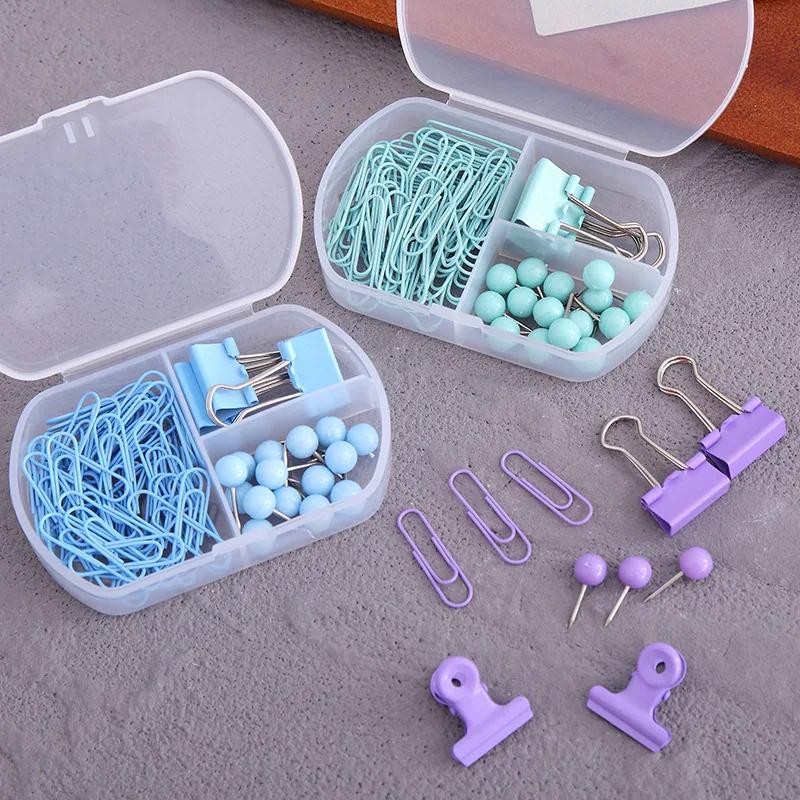 Colorful 3-in-1 Stationery Set - Cute Paper Clips, Binder Clips & Thumb Tacks Combo for School Office Accessories