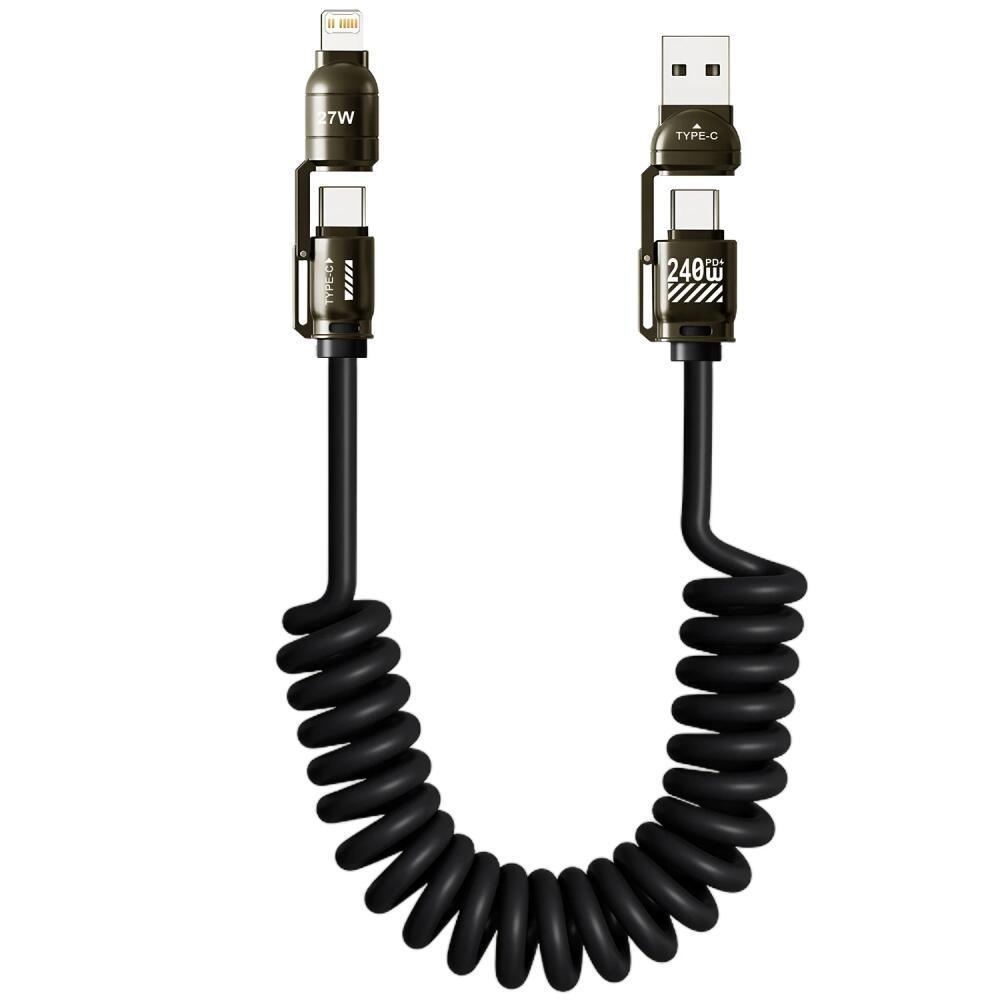240W 4-in-1 Fast Charging Spring Data Cable Retractable Multi USB Type-C To Lightning Type-C for Phone Tablet