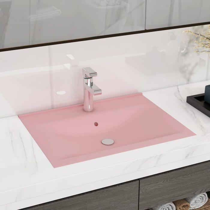 VidaXL Lavabo avec Trou de Robinet Vasque à Poser de Toilette Lave-mains de Salle de Bain Cuisine Maison Intérieur Rose Mat 147021