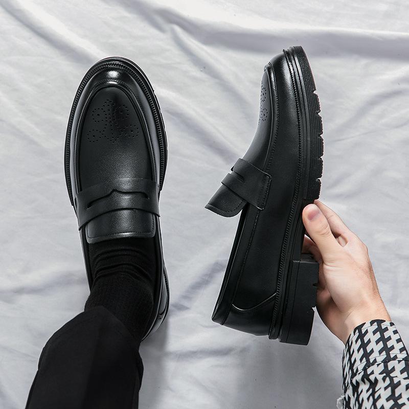 Large Size Men's Shoes Fashion Casual Shoes British Style Leather Shoes Men's Platform One-pedal Loafers Business Small Leather Shoes