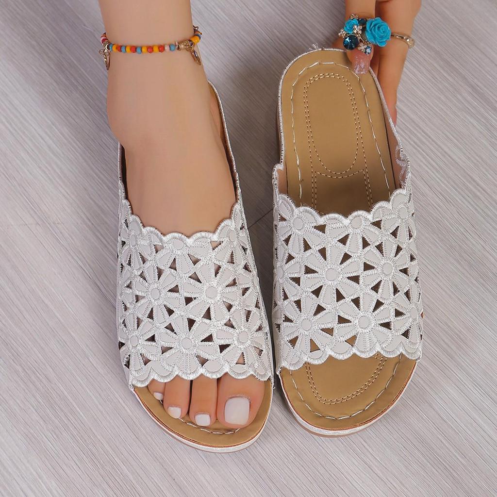 Women's Plus Size Floral Low Heel Sandals & Slippers - Summer 2025 European & American Style