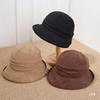 Retro Pleated Big Head Circumference Bucket Hat Women's Autumn and Winter Split Literary Versatile Face Small Sunshade Basin Hat