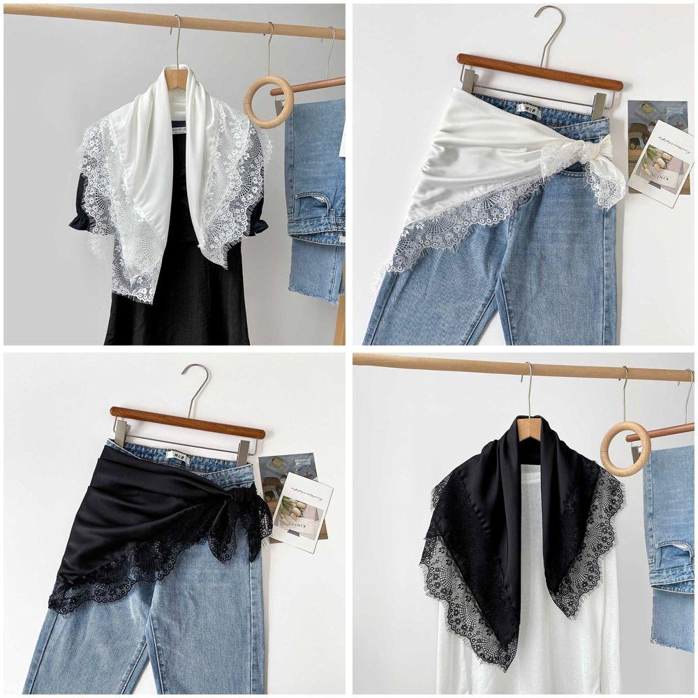 Lace Trim Shawls Solid Color Wraps Fashion Square Scarf Beach