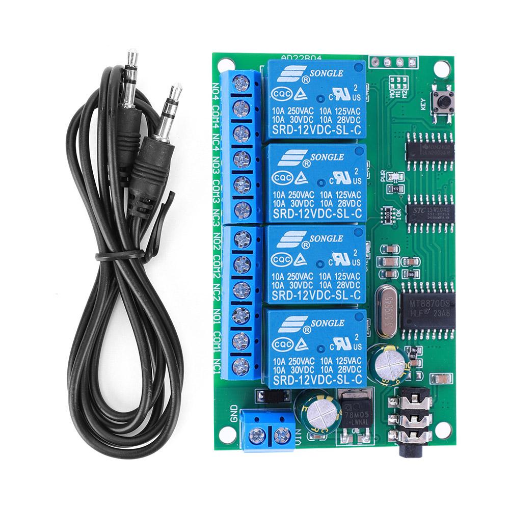 AD22B04 4 Channel DTMF Signal Tone Voice Decoder Relay Switch Module Non-Locking/Self-Locking/Interlocking/Time Delay