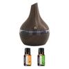 300ml Wood Grain Humidifier & Essential Oil Diffuser with 2 Aroma Oils  USB Desktop Hydration