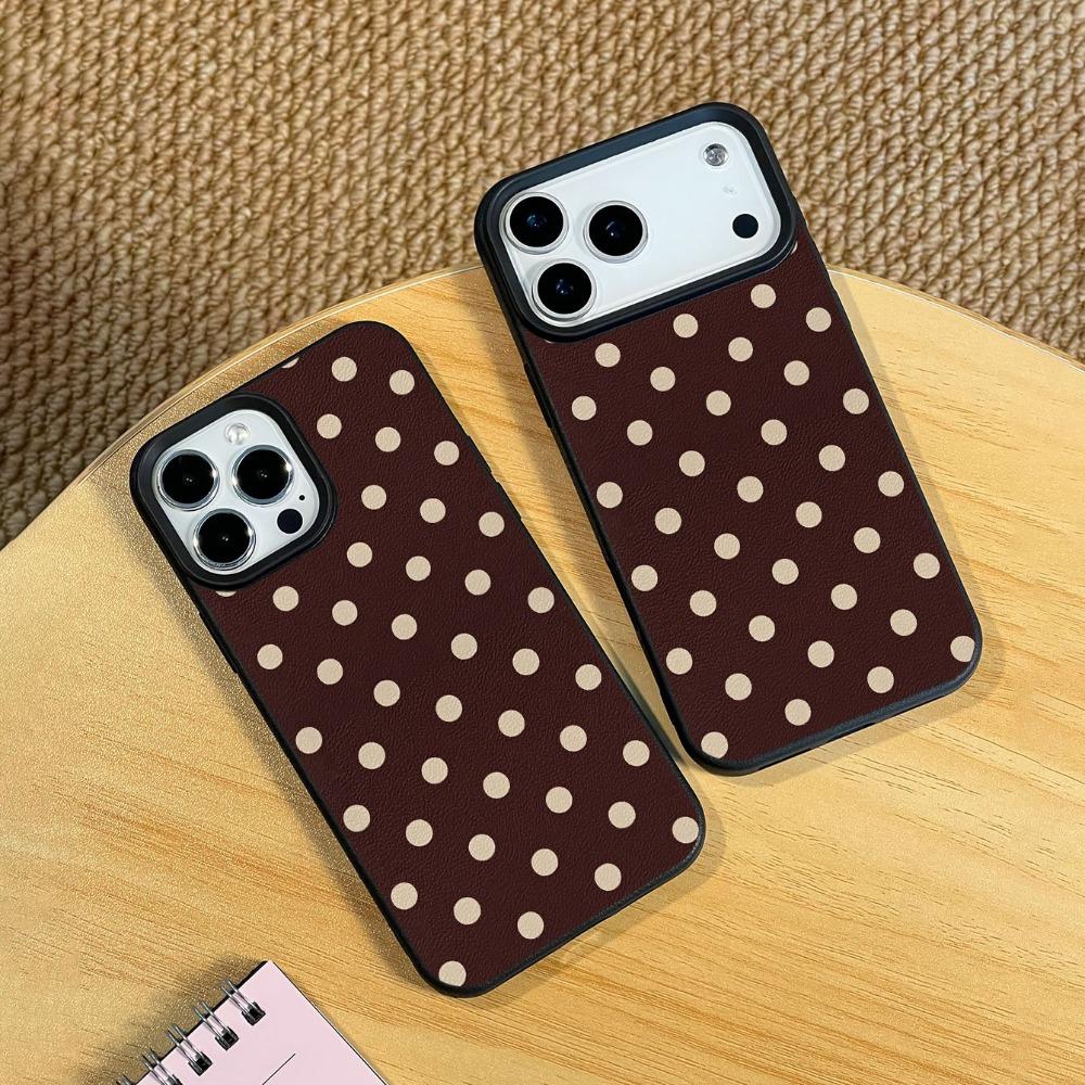 Retro beige polka dot pattern phone case suitable for iPhone17 16 15 14 13 12 11Pro/Max/Plus anti drop and shockproof back cover