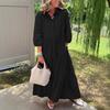 Women's 45720 Sleeve Maxi Dress Button Up Lapel Swing Dress with Pockets A-line Ruffles