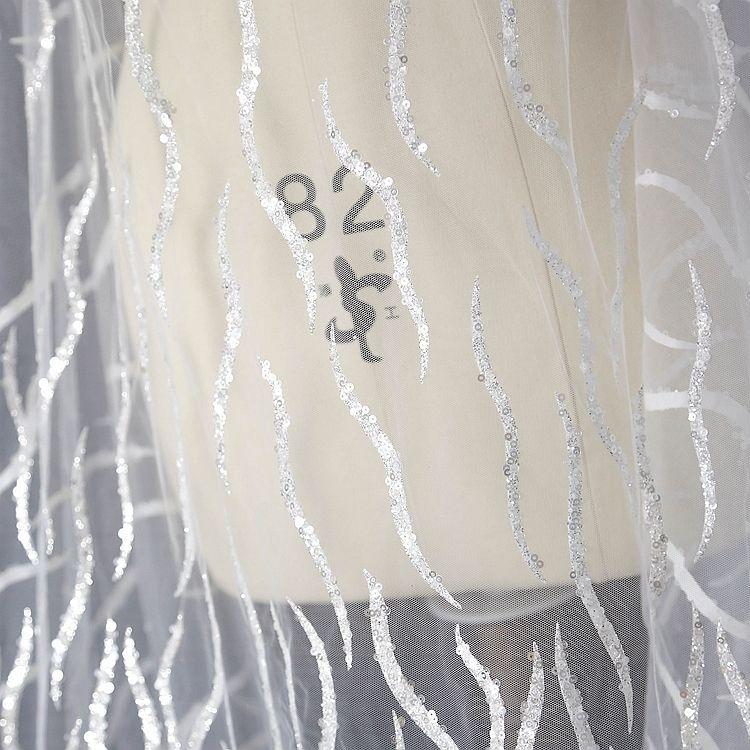 Shiny and anti-pilling embroidered lace fabric suitable for wedding dresses formal gowns and DIY handmade clothing fabrics