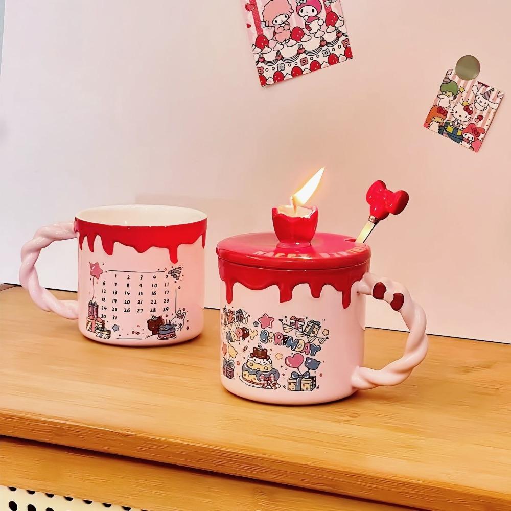 Birthday Candle Water Cup, Cake Gift Ceramic Cup, Birthday Gift Mugs Coffee Cups for Male Girlfriend Drinkware