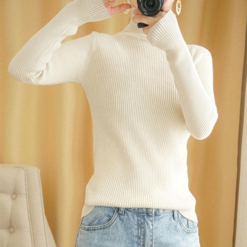 

Женский пуловер с высоким воротником, новинка 2022 года, осенне-зимний стиль, однотонный вязаный свитер с иностранными длинными рукавами One Size бежевый