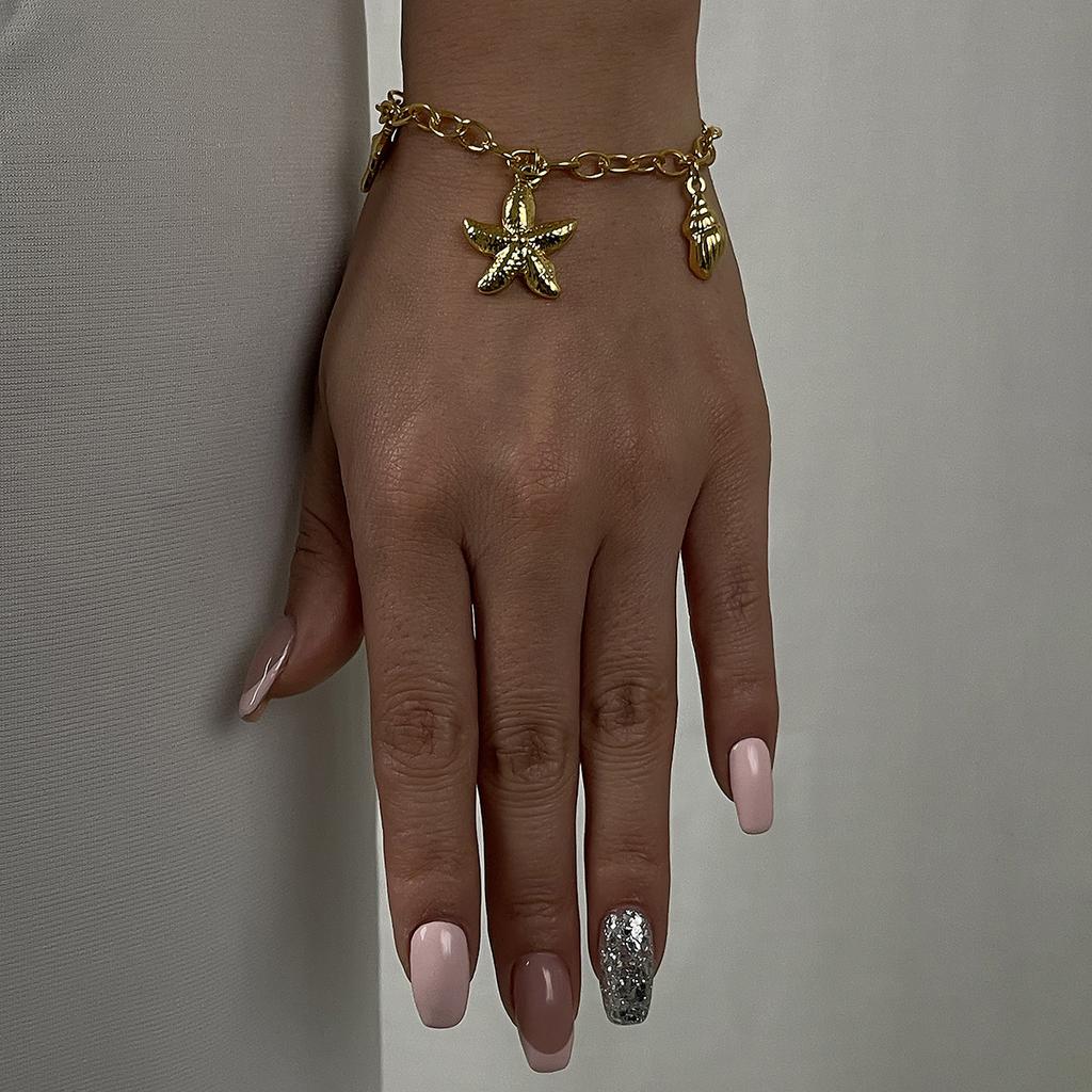 Women Fashion Exquisite Luxury Starfish Conch Dolphin Pendant Bracelet Necklace Retro Ocean Vacation Style Jewelry For Women