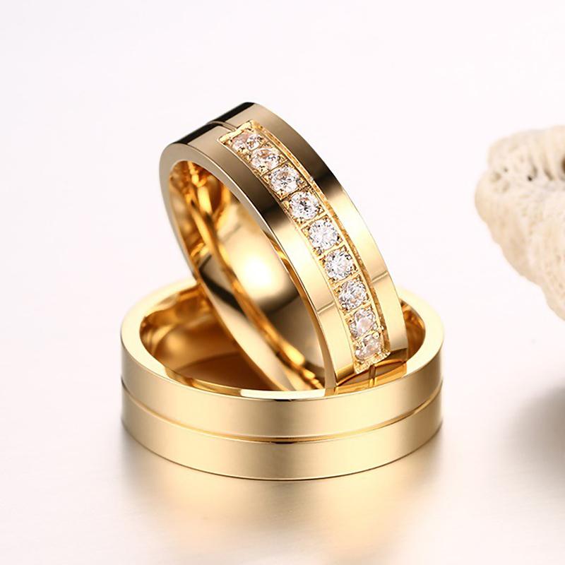 Gold Color Wedding Bands Rings for Women Men High Quality CZ Engagement Couple Promise Ring Anniversary Alliance Jewelry Gift