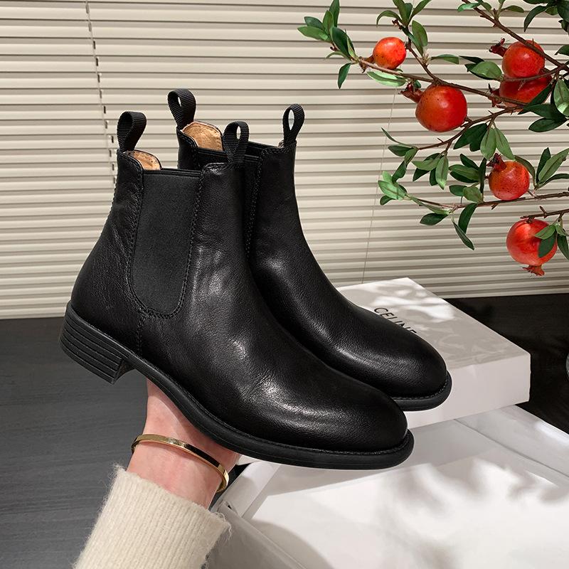 Handmade British leather Chelsea boots retro pipe short boots 2025 autumn and winter new brown Chelsea women