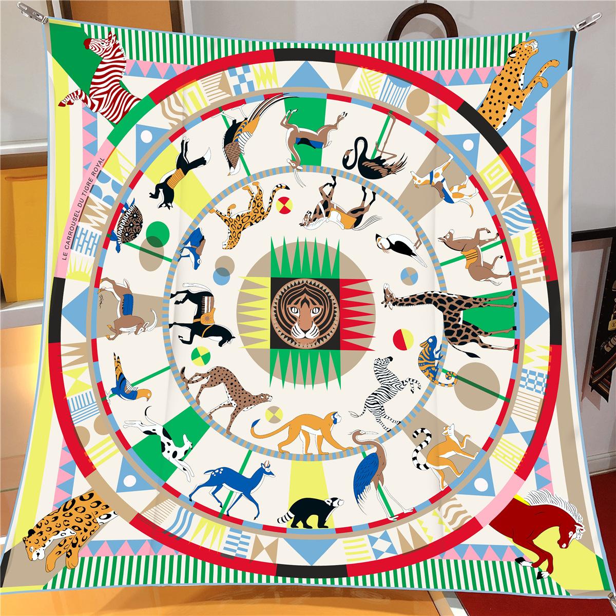 

New Animal Shawl Square Scarf For Women Twill Print Headband Foulard Hijab Beach Stoles Neckerchief Female Head Wraps Bandana 90x90cm