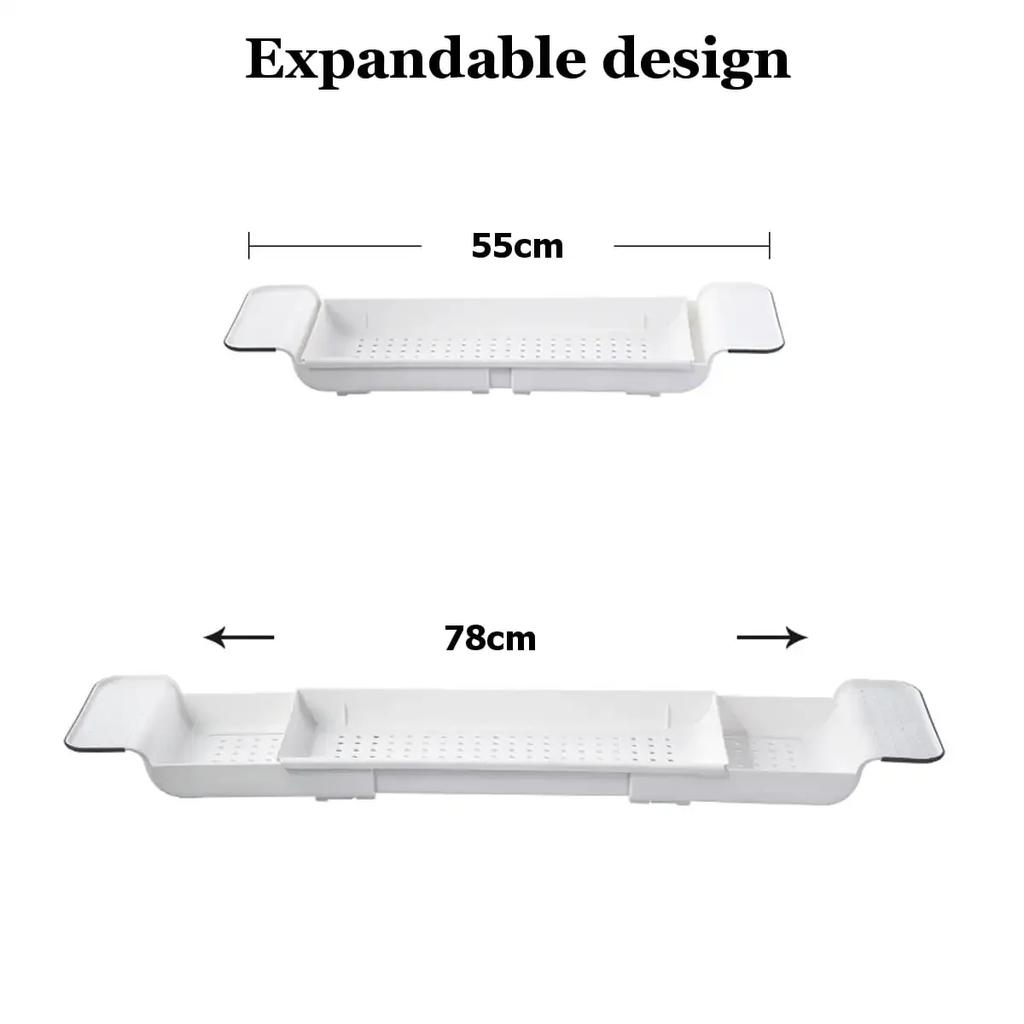 Bathtub Tray Expandable Drain Bathtub Shelf Detachable Multifunctional PP Bathtub Storage Organiser 55-78 CM Adjustable NEW