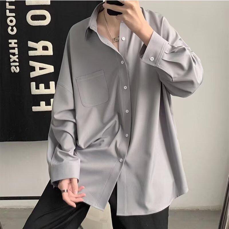 2024 Solid Color Long Sleeved Shirt Japanese Hong Kong Style Ins Loose Shirt Men'S Summer Trend Versatile Casual Jacket