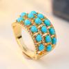 Dazzling Inlaid Imitation Turquoise White CZ Women's Ring Gold Color Geometry Daily Wear Party Jewelry Anniversary Gift